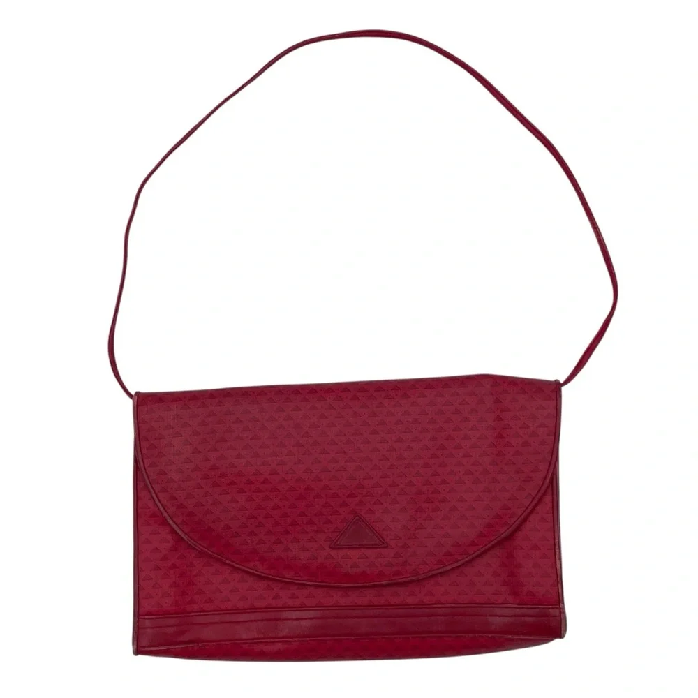 Vintage 1984 Liz Claiborne Red Leather Flap Bag Purse Geometric Print Adjustable